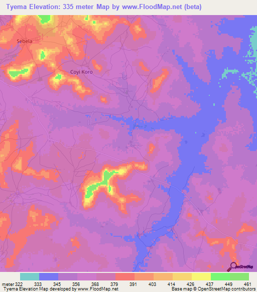 Tyema,Mali Elevation Map