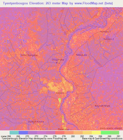 Tyentyenbougou,Mali Elevation Map