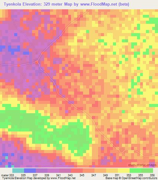 Tyenkola,Mali Elevation Map