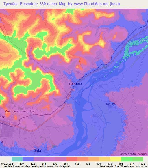 Tyenfala,Mali Elevation Map