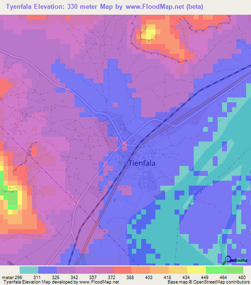 Tyenfala,Mali Elevation Map