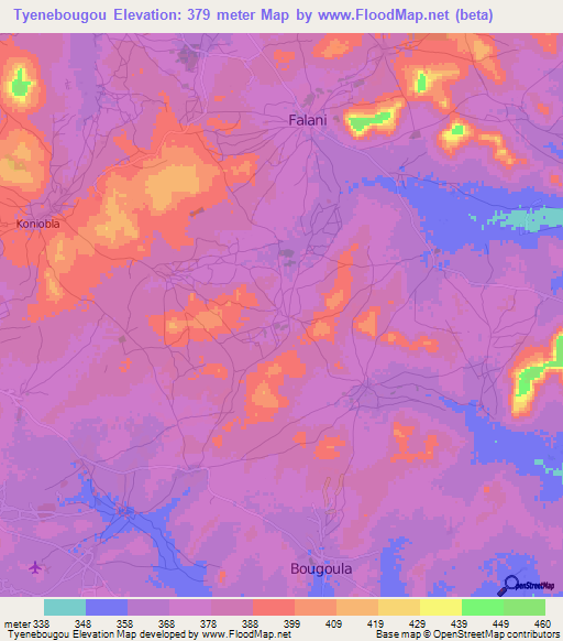 Tyenebougou,Mali Elevation Map