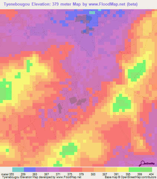 Tyenebougou,Mali Elevation Map