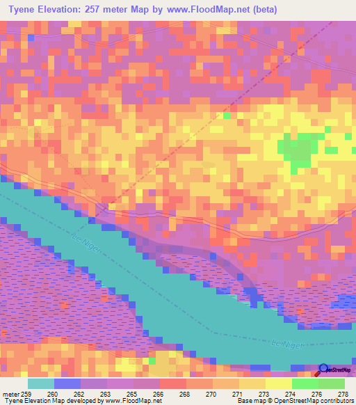 Tyene,Mali Elevation Map