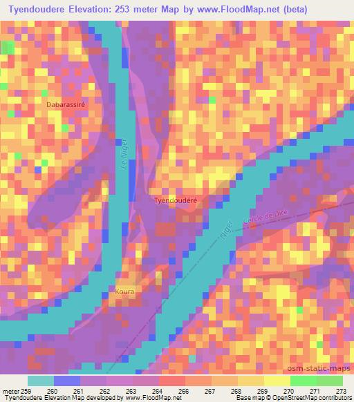 Tyendoudere,Mali Elevation Map