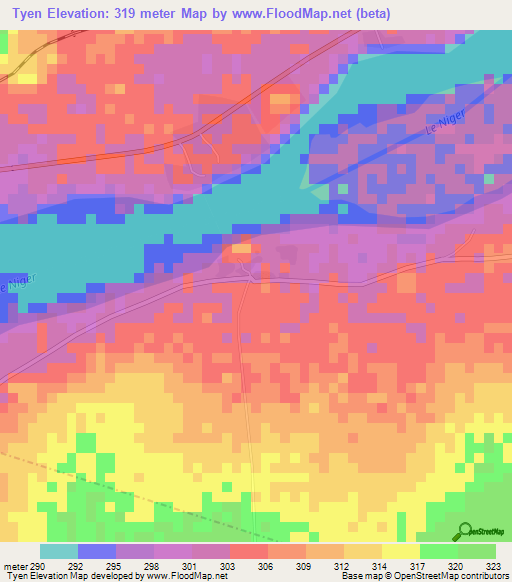 Tyen,Mali Elevation Map