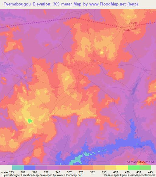 Tyemabougou,Mali Elevation Map