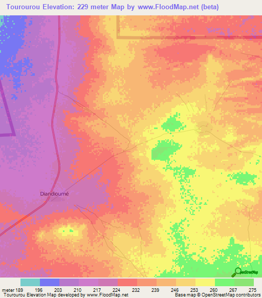 Tourourou,Mali Elevation Map