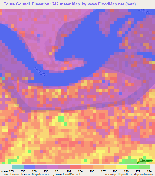 Toure Goundi,Mali Elevation Map