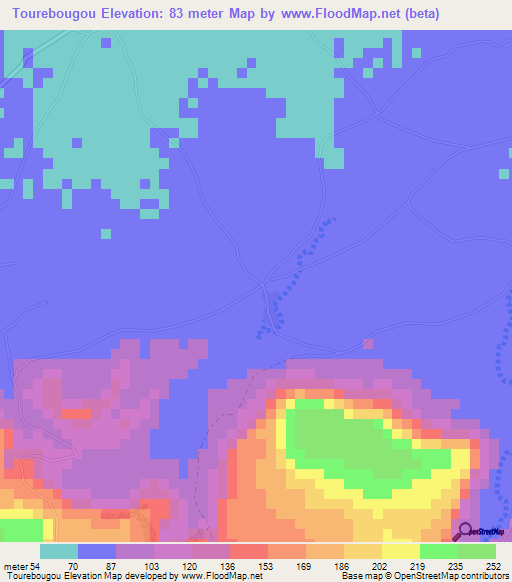 Tourebougou,Mali Elevation Map