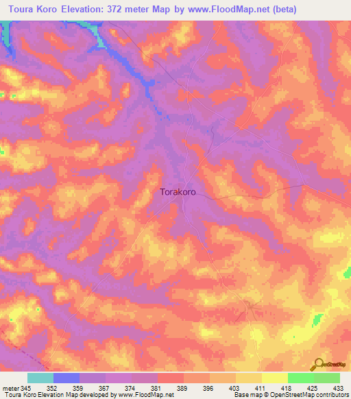 Toura Koro,Mali Elevation Map