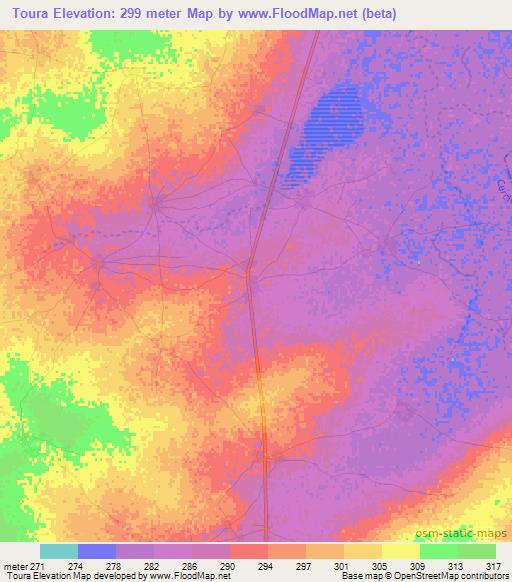 Toura,Mali Elevation Map