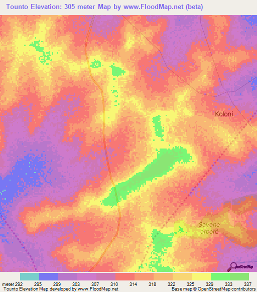 Tounto,Mali Elevation Map