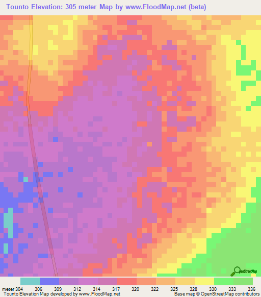 Tounto,Mali Elevation Map