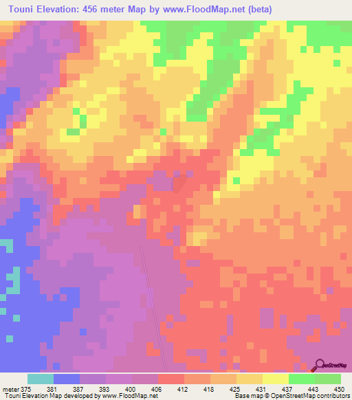 Touni,Mali Elevation Map