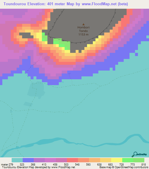Toundourou,Mali Elevation Map