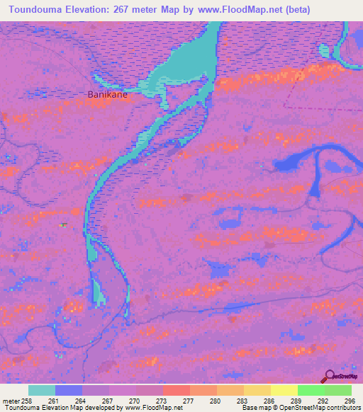 Toundouma,Mali Elevation Map
