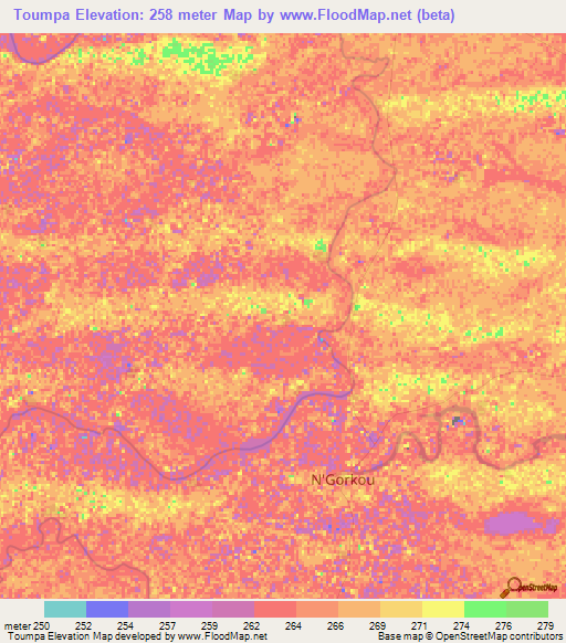Toumpa,Mali Elevation Map