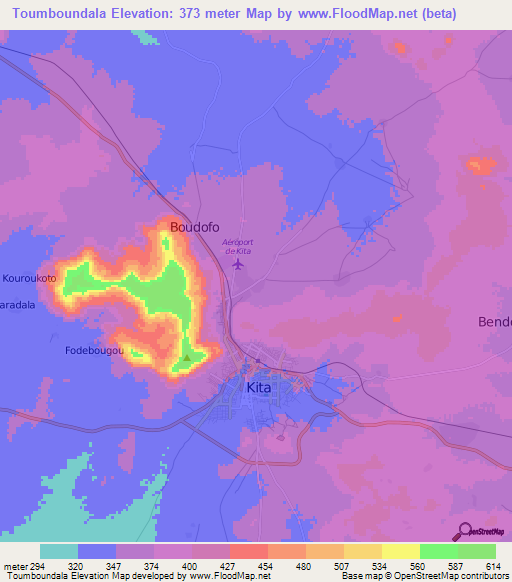Toumboundala,Mali Elevation Map