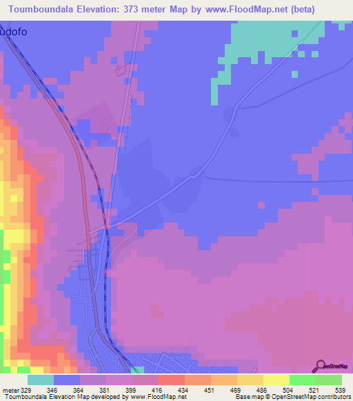 Toumboundala,Mali Elevation Map