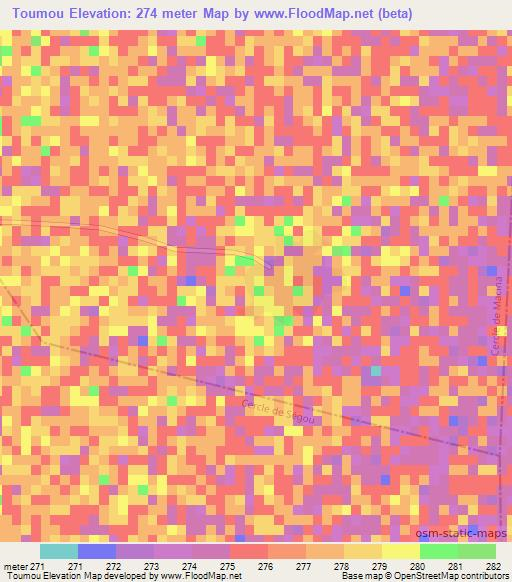 Toumou,Mali Elevation Map