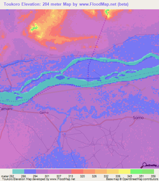 Toukoro,Mali Elevation Map