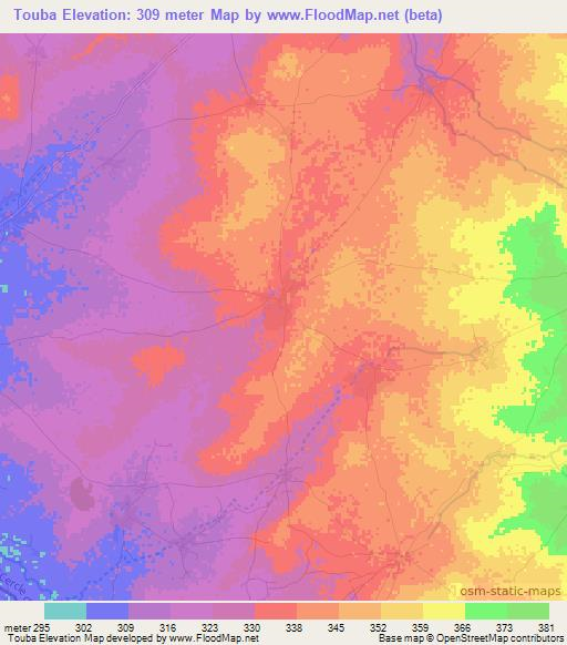Touba,Mali Elevation Map