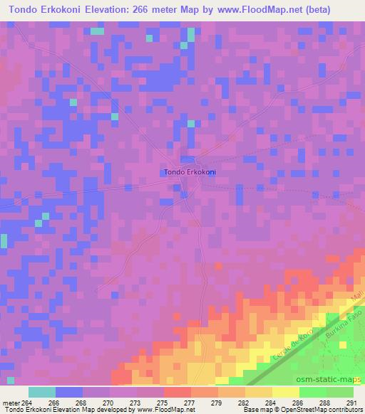 Tondo Erkokoni,Mali Elevation Map