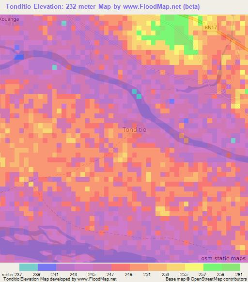 Tonditio,Mali Elevation Map