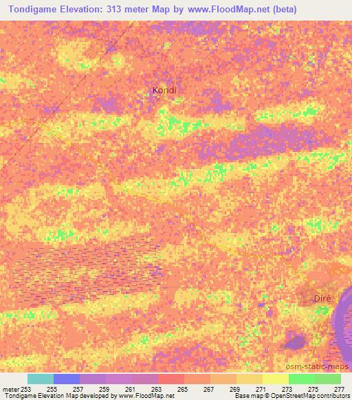 Tondigame,Mali Elevation Map