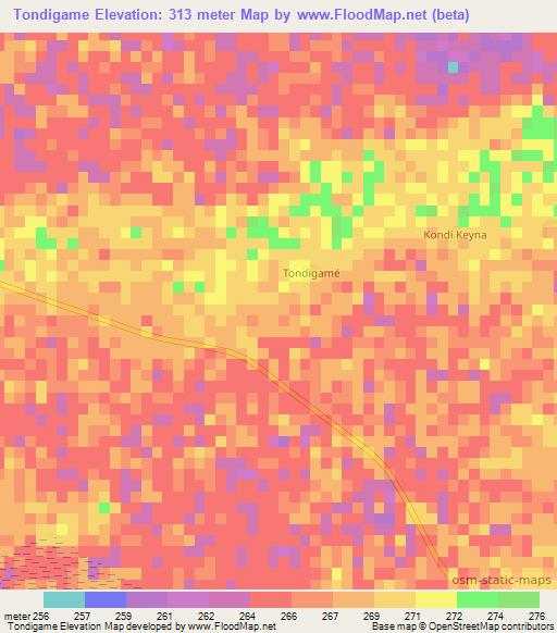 Tondigame,Mali Elevation Map