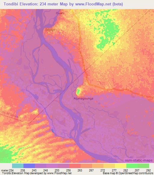 Tondibi,Mali Elevation Map