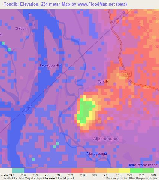 Tondibi,Mali Elevation Map
