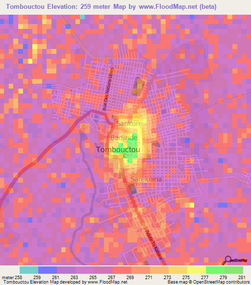 Tombouctou,Mali Elevation Map