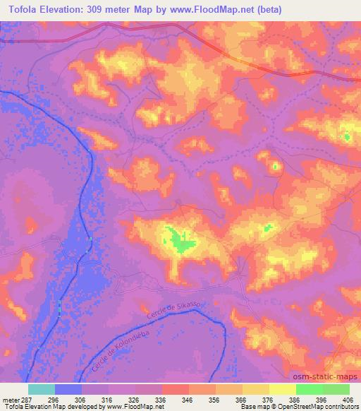 Tofola,Mali Elevation Map