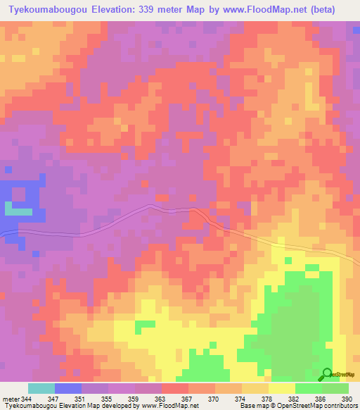 Tyekoumabougou,Mali Elevation Map