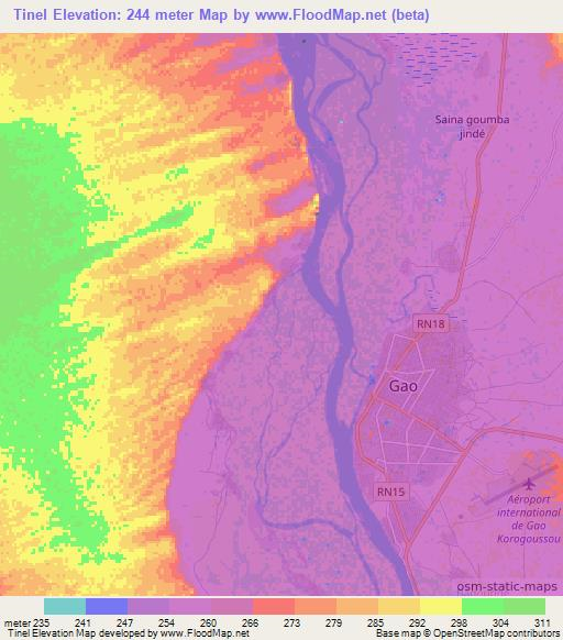 Tinel,Mali Elevation Map