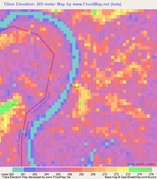 Tilere,Mali Elevation Map
