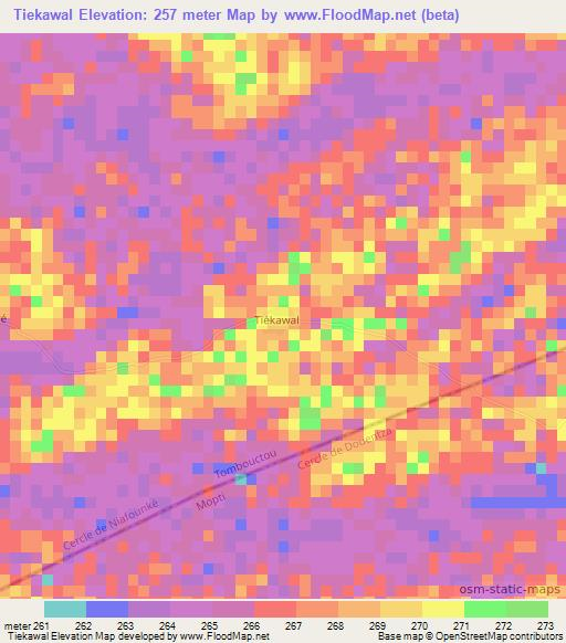 Tiekawal,Mali Elevation Map