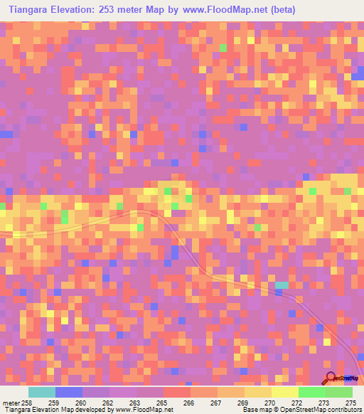 Tiangara,Mali Elevation Map