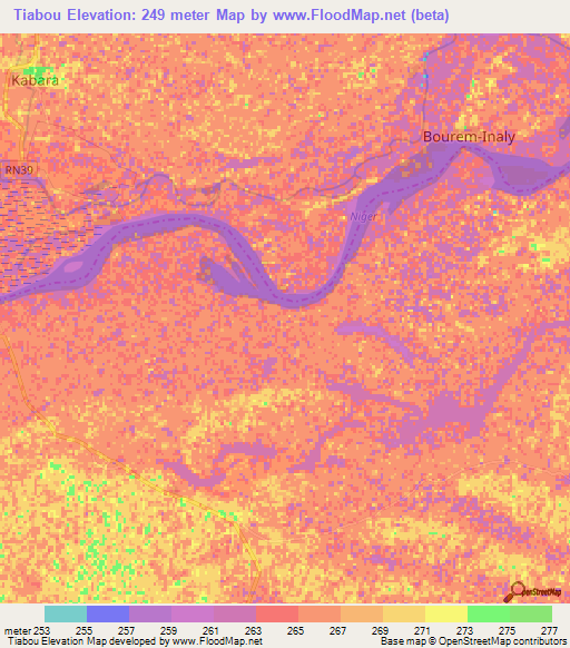 Tiabou,Mali Elevation Map