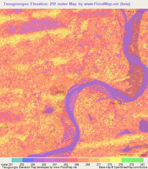 Teougoungou,Mali Elevation Map