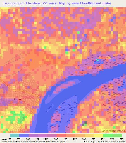 Teougoungou,Mali Elevation Map