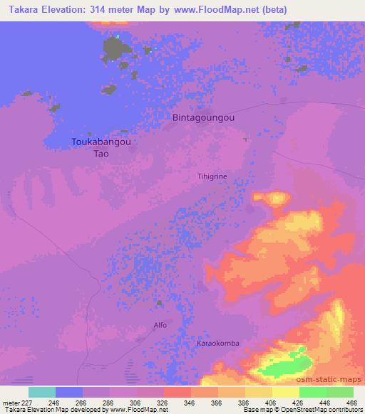 Takara,Mali Elevation Map