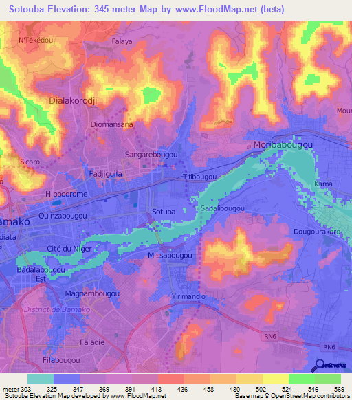 Sotouba,Mali Elevation Map