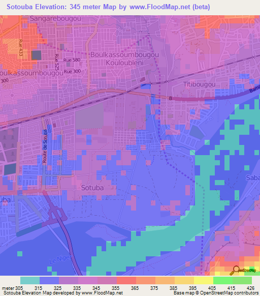 Sotouba,Mali Elevation Map