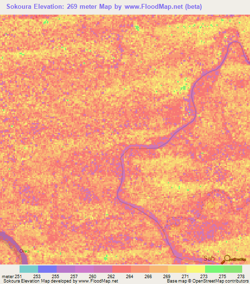 Sokoura,Mali Elevation Map