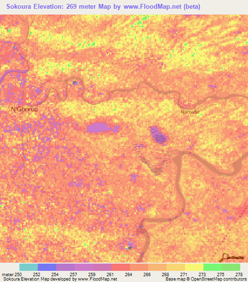 Sokoura,Mali Elevation Map