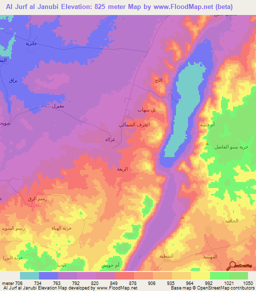 Al Jurf al Janubi,Syria Elevation Map