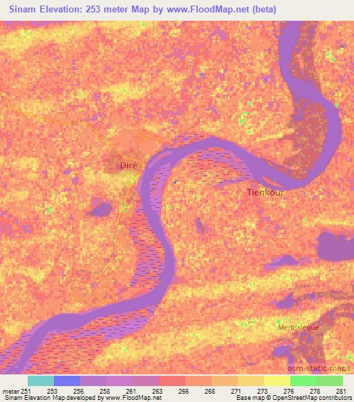 Sinam,Mali Elevation Map